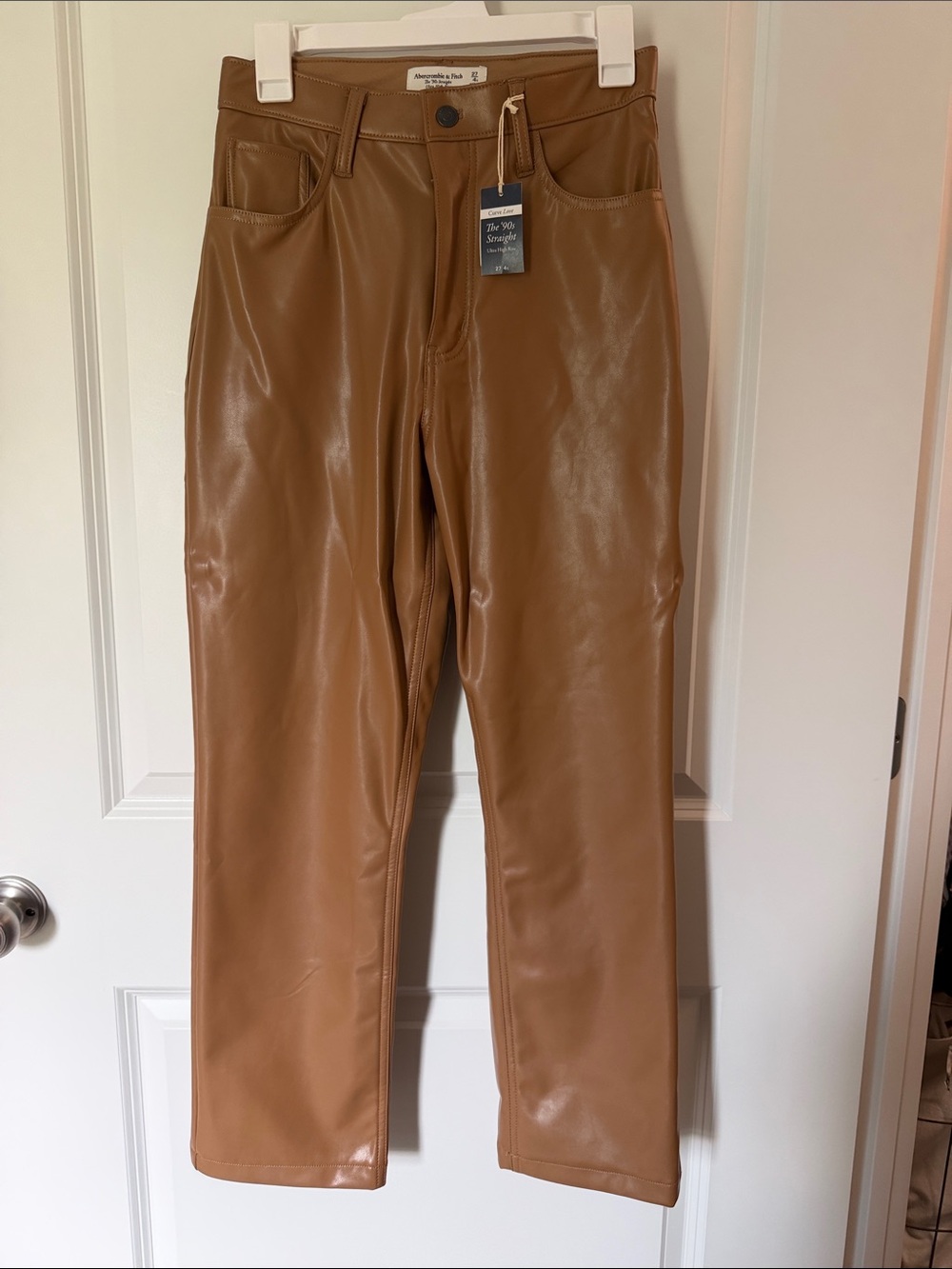 Abercrombie & Fitch High-Rise Faux Leather Jeans - Camel Brown